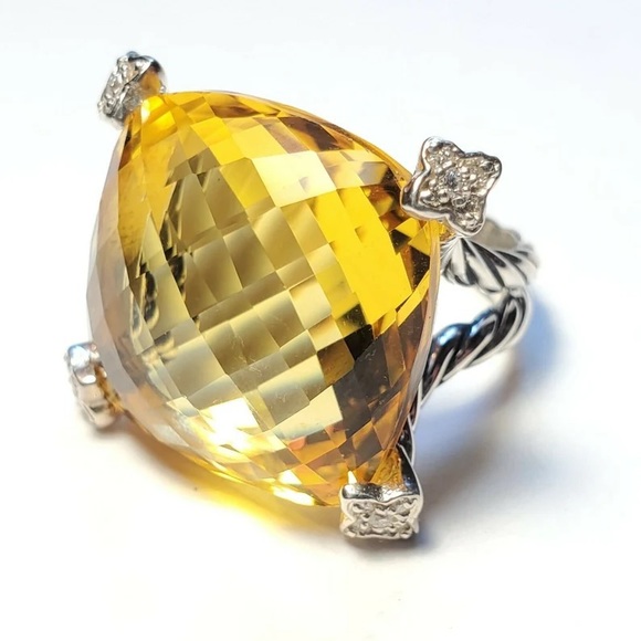 David Yurman Cushion On Point 20x20mm Lemon Citrine & Diamonds Ring sz.7. - Picture 3 of 10